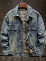 퀼팅 따뜻한 데님 재킷 남성 2025년 신상품 가을 겨울 트렌디 플러스 벨벳 두꺼워진 남성 캐주얼 작업 재킷 - 이미지 2