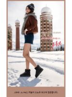 주허 2025 겨울 짧은 튜브 두꺼운 바닥 8CM 높이가 있는 스노우 부츠 여성용 스웨이드 가죽 부츠 방수 코튼 슈즈 - 이미지 3