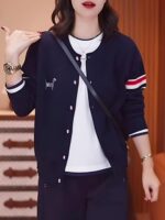 한국 패션 블루 니트 가디건 여성 2025 봄 가을 스타일 루즈 캐주얼 싱글 브레스트 스웨터 재킷