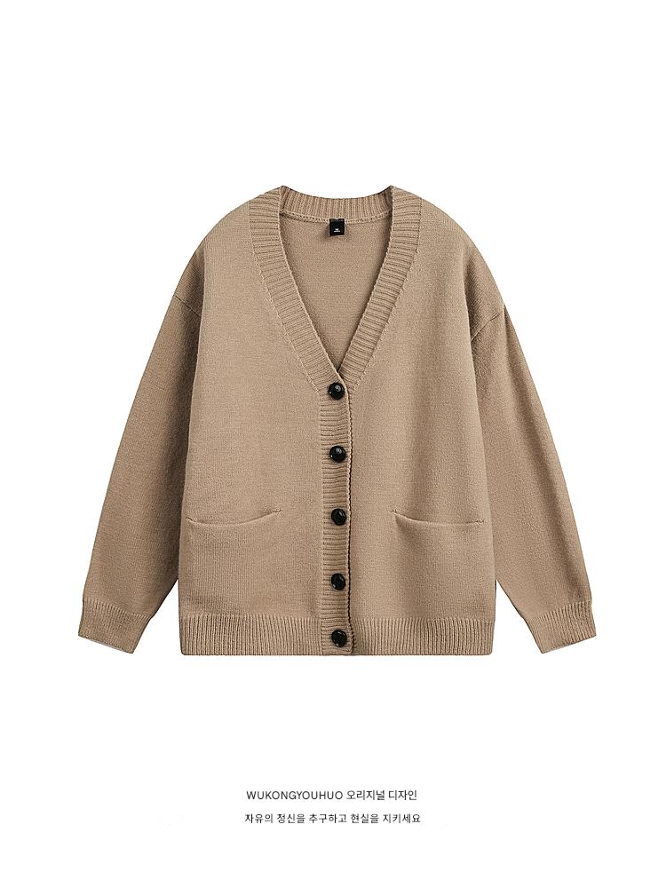 main_847430304190_0 오공은 상품 레트로 일본식 느긋한 스타일 카디건 V넥 스웨터 남녀 가을 느슨한 커플 캐주얼 스웨터 - 이미지 1