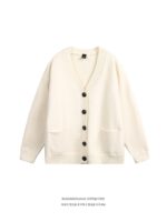 오공은 상품 레트로 일본식 느긋한 스타일 카디건 V넥 스웨터 남녀 가을 느슨한 커플 캐주얼 스웨터 - 이미지 3