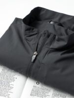 코튼 느낌의 블랙 테크놀로지 소재! 남성용 다크 그레이 스탠드업 칼라 지퍼 재킷, 여성용 방수, 통기성, 땀 흡수 재킷 (가을용)