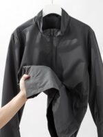 코튼 느낌의 블랙 테크놀로지 소재! 남성용 다크 그레이 스탠드업 칼라 지퍼 재킷, 여성용 방수, 통기성, 땀 흡수 재킷 (가을용) - 이미지 3