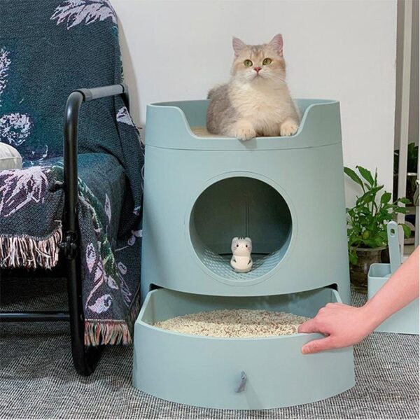 미웨이 고양이 캐슬형 고양이 화장실 고양이 둥지 조합 반밀폐형 서랍형 대형 고양이 화장실 고양이 스크래칭 보드 화장실 통합형