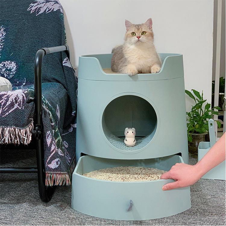 main_849902230753_0 미웨이 고양이 캐슬형 고양이 화장실 고양이 둥지 조합 반밀폐형 서랍형 대형 고양이 화장실 고양이 스크래칭 보드 화장실 통합형 - 이미지 1