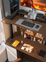 견고한 원목 책상 2중 전동 리프트 테이블 학습 책상 스마트 컴퓨터 책상 게임 테이블 홈 워크벤치 - 이미지 2