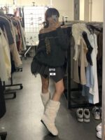 CHILIGIRL 롱 퍼 스노우 부츠 동대문 한국 2025 겨울 플러스 벨벳 따뜻한 흰색 야외 면화 신발 - 이미지 2