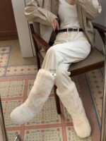 CHILIGIRL 롱 퍼 스노우 부츠 동대문 한국 2025 겨울 플러스 벨벳 따뜻한 흰색 야외 면화 신발 - 이미지 4