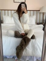 CHILIGIRL 롱 퍼 스노우 부츠 동대문 한국 2025 겨울 플러스 벨벳 따뜻한 흰색 야외 면화 신발 - 이미지 5