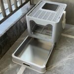 스테인리스 서랍형 고양이 화장실 대형 방수 밀폐형 테이크아웃 방지 개먹이 사각형 휴대용 똥통 상단 입구