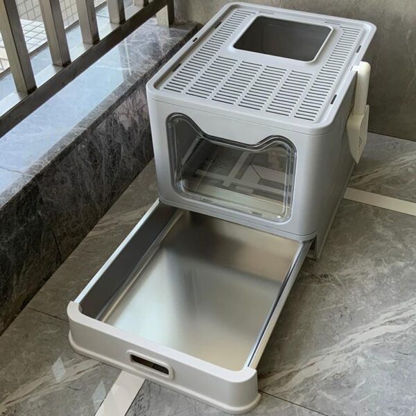 스테인리스 서랍형 고양이 화장실 대형 방수 밀폐형 테이크아웃 방지 개먹이 사각형 휴대용 똥통 상단 입구