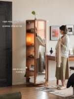 겐지우드 언어 원목 회전 책장 소형 아파트 중세 스타일 랙 홈 다기능 레트로 거울 캐비닛 - 이미지 2