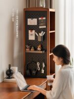 겐지우드 언어 원목 회전 책장 소형 아파트 중세 스타일 랙 홈 다기능 레트로 거울 캐비닛 - 이미지 4