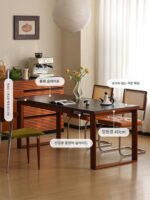 샤오완 가구 노르딕 레트로 접이식 록 플레이트 식탁 소형 아파트 견고한 나무 접이식 식탁 식탁과 의자 조합 - 이미지 2