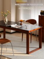 샤오완 가구 노르딕 레트로 접이식 록 플레이트 식탁 소형 아파트 견고한 나무 접이식 식탁 식탁과 의자 조합 - 이미지 5