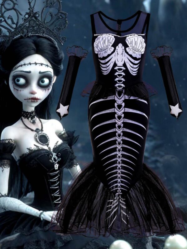 여자아이 호러 인어 해골 드레스 할로윈 파티 의상 코스프레 의상 무대 공연 의상