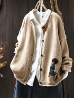 여성용 패치워크 피규어 코튼 원사 니트 카디건 재킷, 루즈하고 슬림, 2025년 가을 신상품 레트로 캐주얼 아우터웨어 탑