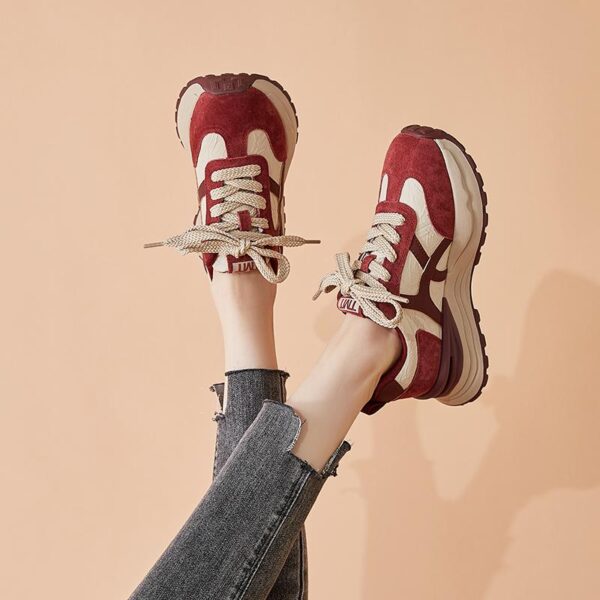 여성용 두꺼운 밑창 아빠 신발 2025년 봄 신스타일 소형 Ankola 레드 다재다능한 캐주얼 스포츠 Forrest Gump 신발