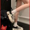 "Uncle Wen" 스톡홀름 ~ Beggar Shoes 2025 봄 신상 두꺼운 밑창 캔버스 신발 캐주얼 플랫폼 신발 여성