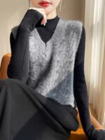 가을 겨울 신상품 심플 패션 V넥 트위스트 울 니트 여성 조끼 조끼 루즈 캐시미어 웨이스트 스웨터