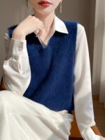 가을 겨울 신상품 심플 패션 V넥 트위스트 울 니트 여성 조끼 조끼 루즈 캐시미어 웨이스트 스웨터 - 이미지 4