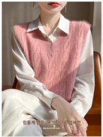 가을 겨울 신상품 심플 패션 V넥 트위스트 울 니트 여성 조끼 조끼 루즈 캐시미어 웨이스트 스웨터 - 이미지 5