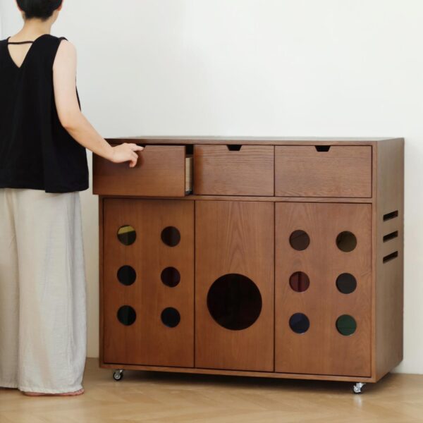 Mrng Cat Ning Diary Damon 더블 고양이 화장실 캐비닛 레트로 이동식 통합 디자인 화장실 발코니 캐비닛 고양이 캐비닛