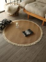 북유럽 스타일 코튼 로프 짠 술 카펫 소녀 침실 침대 옆 담요 거실 원형 바닥 매트 발코니 싱글 의자 매트 - 이미지 3