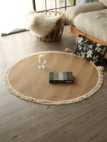 북유럽 스타일 코튼 로프 짠 술 카펫 소녀 침실 침대 옆 담요 거실 원형 바닥 매트 발코니 싱글 의자 매트 - 이미지 4