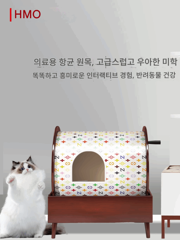 Huanmu 견고한 나무 손잡이 고양이 화장실 쓰레기통 0 포름알데히드 디자이너 크리에이티브 스타일 앤틱 스타일 고양이 용품