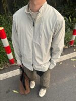 그레이 스탠드 칼라 숏 재킷 남성 가을 아웃도어 스트리트 소프트 쉘 재킷 고급 미국산 속건 재킷 - 이미지 2