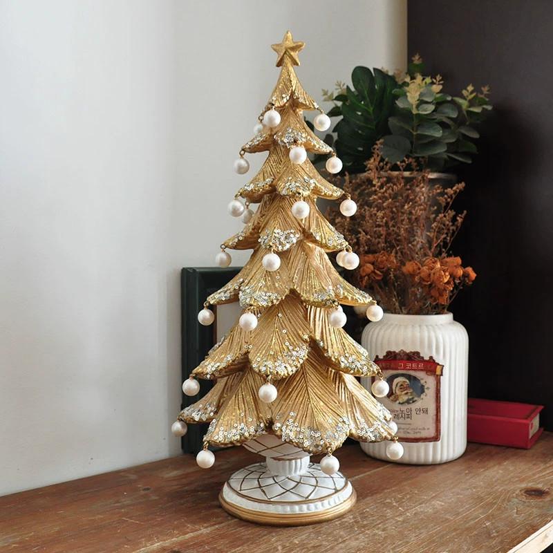 main_911921916817_0 해외 무역 유럽 스타일 컨트리 레트로 골든 크리스마스 트리 크리스마스 장면 장식품 장식 선물 - 이미지 1