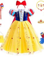 여자 여름 드레스 중간 사이즈 어린이 아기 스타일리쉬 할로윈 코스프레 백설공주 푹신한 얇은 명주 치마
