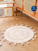 프랑스산 코튼 태슬 원형 바닥매트 침실 카펫 홈 현관 욕실 흡수성 미끄럼 방지 발 매트 세탁기 세탁 가능 - 이미지 5