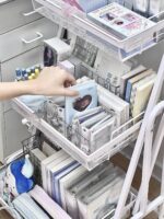 대용량 문구 카트 이동식 접이식 탄소강 스낵 침실 책상 수납 선반 - 이미지 3