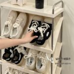 초박형 신발장 홈 도어 입구 심플 실내 아름다운 다층 사선 수납 슬리퍼 스테인리스 신발장 - 이미지 3
