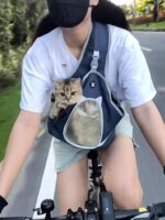 반려동물 외출 가방 싱글 숄더백 가슴 크로스바디백 고양이 강아지 소형견 휴대용 사이드백 사이클링 - 이미지 2