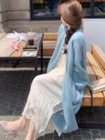 2025년 가을 겨울 신상 시크 심플 아우터 윈드브레이커 미디엄 렝스 레이지 스타일 퍼플 니트 스웨터 카디건 재킷 - 이미지 4