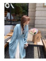 2025년 가을 겨울 신상 시크 심플 아우터 윈드브레이커 미디엄 렝스 레이지 스타일 퍼플 니트 스웨터 카디건 재킷 - 이미지 5