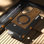 삼성 갤럭시 S25 울트라 모바일 폰 케이스 금속 자석 브래킷 케이스 S24 울트라 알루미늄 합금 방열 모바일 폰 케이스 S23 울트라 우드 그레인 가죽 보호 케이스 일반 가죽 고급 케이스에 적합합니다. - 이미지 3