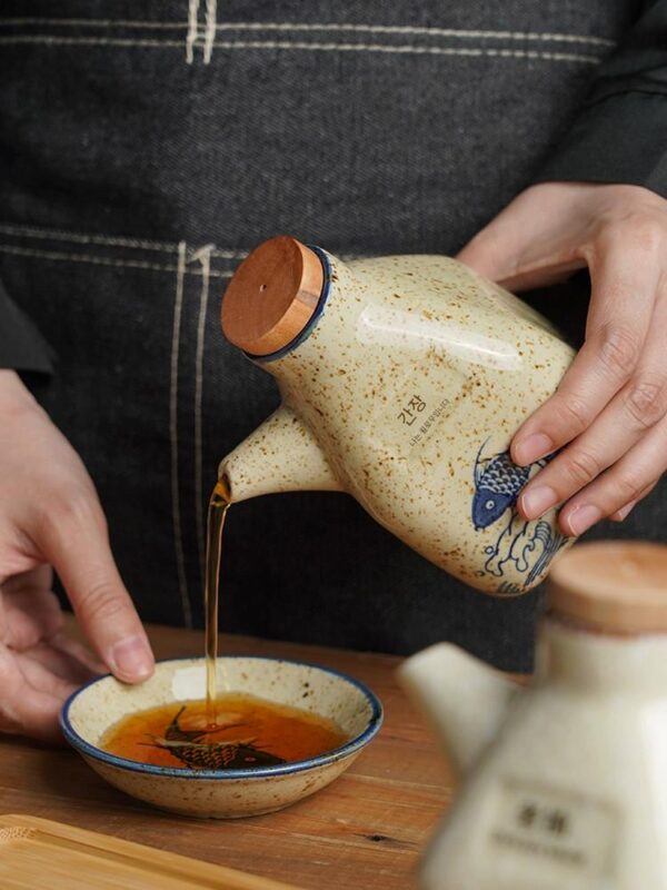 유약 아래 착색된 도자기 간장 냄비 식초 냄비 복고풍 도자기 양념 냄비 세트 국수 레스토랑 상업용 고추 붉은 기름 냄비