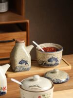 유약 아래 착색된 도자기 간장 냄비 식초 냄비 복고풍 도자기 양념 냄비 세트 국수 레스토랑 상업용 고추 붉은 기름 냄비 - 이미지 2