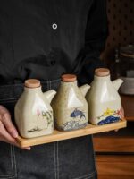 유약 아래 착색된 도자기 간장 냄비 식초 냄비 복고풍 도자기 양념 냄비 세트 국수 레스토랑 상업용 고추 붉은 기름 냄비 - 이미지 4