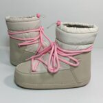 패션 스노우 부츠 여성용 두꺼운 밑창 미끄럼 방지 레이스업 문 부츠 유럽 스테이션 뚱뚱한 머리 못생긴 귀여운 코튼 부츠 다운 천 스키 부츠 - 이미지 2