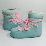 패션 스노우 부츠 여성용 두꺼운 밑창 미끄럼 방지 레이스업 문 부츠 유럽 스테이션 뚱뚱한 머리 못생긴 귀여운 코튼 부츠 다운 천 스키 부츠 - 이미지 4