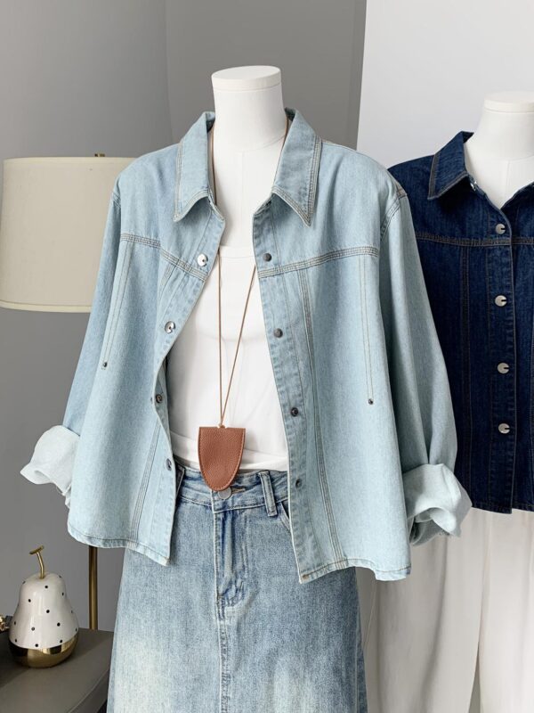 여성용 한국식 단색 데님 셔츠 재킷 2025년 초가을 신상 니치 루즈 슬리밍 다용도 탑
