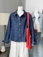 여성용 한국식 단색 데님 셔츠 재킷 2025년 초가을 신상 니치 루즈 슬리밍 다용도 탑 - 이미지 2