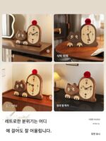 Mercerda 크리에이티브 데스크탑 시계 장식품이 거실 현관에 놓인 복고풍 원목 행운의 고양이 테이블 시계 - 이미지 5