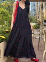 코튼 실크 파자마 여성 봄 가을 여름 얇은 서스펜더 양방향 롱 스커트 점프수트 홀리데이 스타일 고급 스커트 바지로 착용 가능