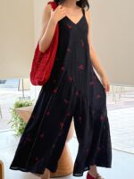 코튼 실크 파자마 여성 봄 가을 여름 얇은 서스펜더 양방향 롱 스커트 점프수트 홀리데이 스타일 고급 스커트 바지로 착용 가능 - 이미지 2